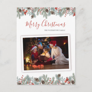 Festive Photo Rustic Botanical Christmas Holiday Postcard