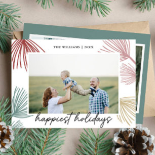 Festive Pine Boughs Happiest holidays 3 photos Holiday Card