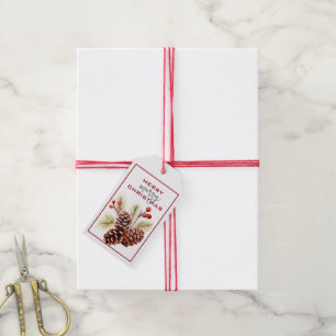FESTIVE PINE CONES & GREENERY Christmas Gift Tags