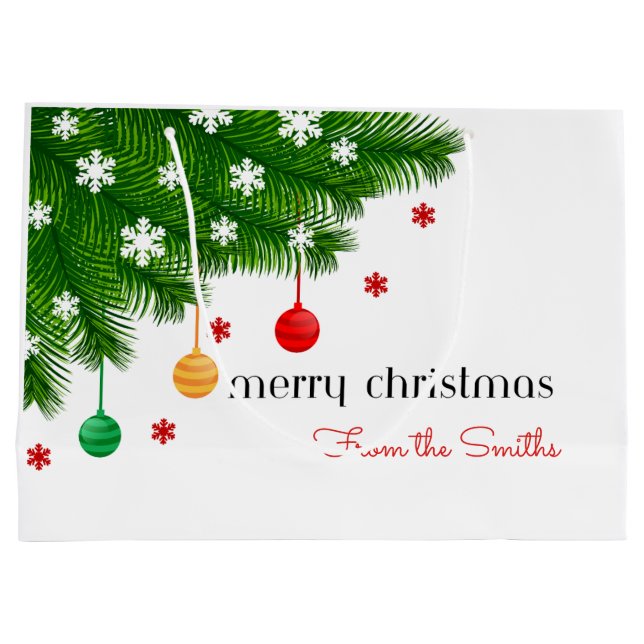 Festive Pine & Ornaments Personalised Large Gift Bag (Back)
