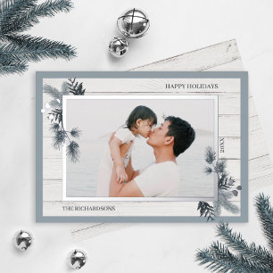 Festive Pine & Rustic White Wooden Shiplap Photo