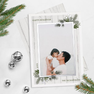 Festive Pine & Rustic White Wooden Shiplap Photo