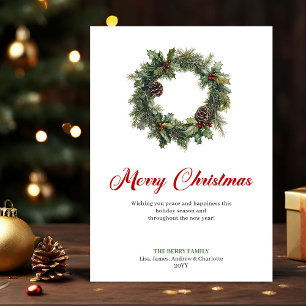 Festive Pine Wreath Christmas Greeting Digital Holiday Card