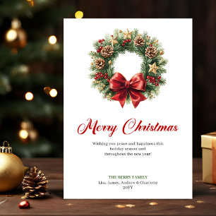 Festive Pine Wreath Christmas Greeting Printable Holiday Card