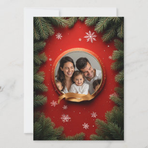 🎁 Festive Pine Wreath Custom Photo Christmas Card