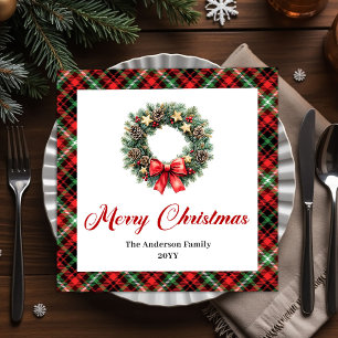 Festive Pine Wreath Watercolor Christmas Napkins