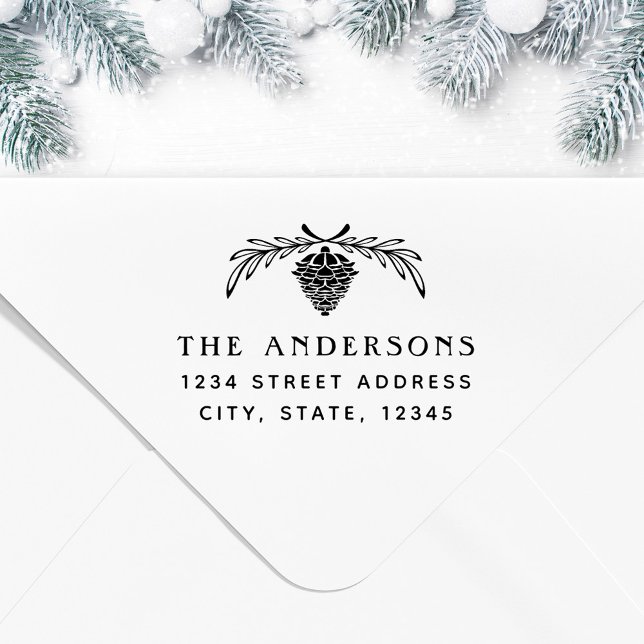 Festive Pinecone Family Name Return Address Self-inking Stamp (Creator Uploaded)