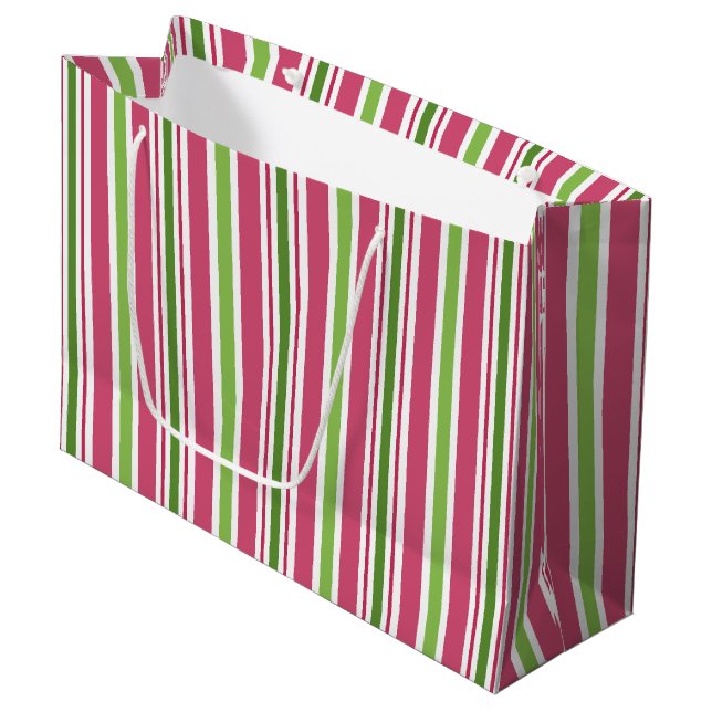 Festive Pink Candy Stripes Gift Bag (Front Angled)