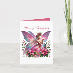Festive pink Christmas customisable fairy Holiday Card