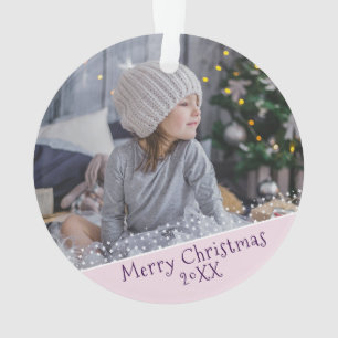Festive Pink Christmas Holiday Keepsake Photo Ornament