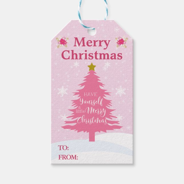 Festive Pink Christmas Tree Gift Tags (Front)