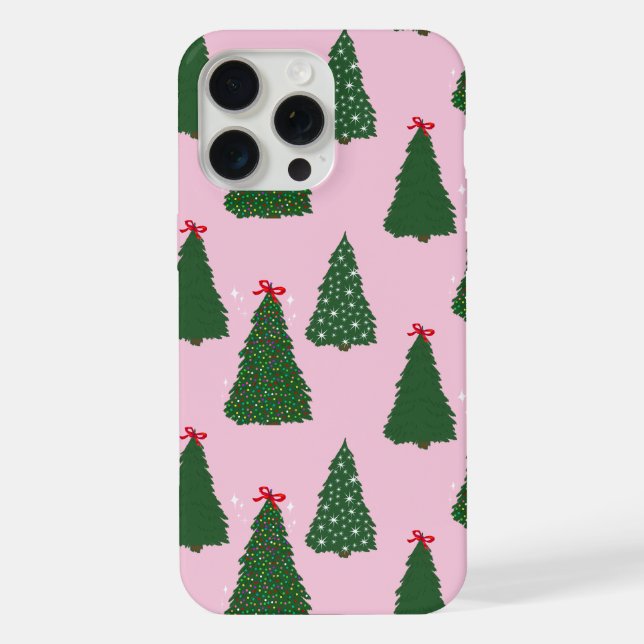 Festive Pink Christmas Tree Pattern iPhone Case (Back)
