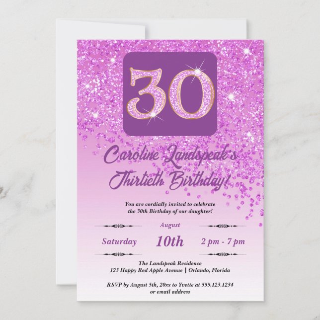 Festive Pink Glitter 30th Birthday Invitation (Front)