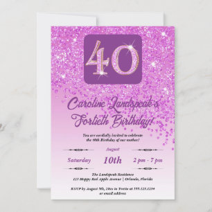 Festive Pink Glitter 40th Birthday Invitation