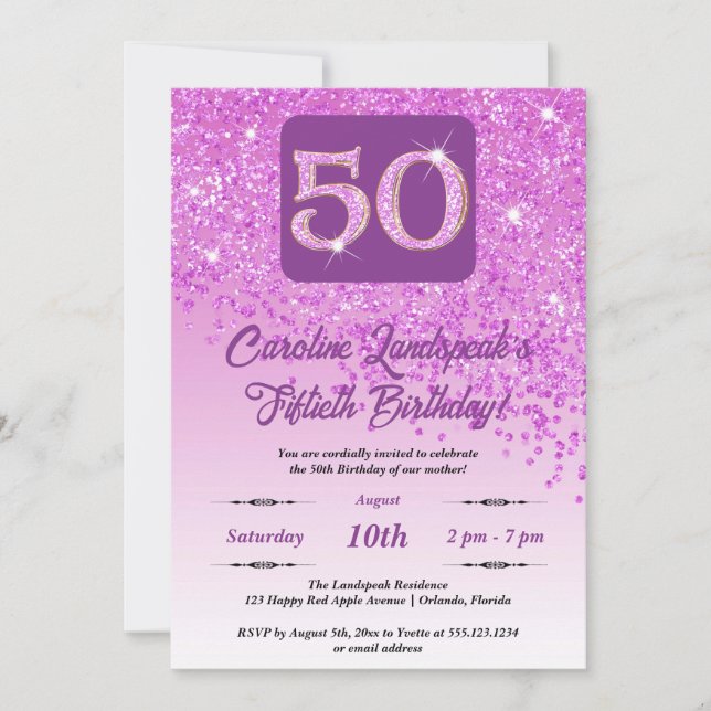 Festive Pink Glitter 50th Birthday Invitation (Front)