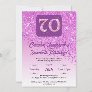 Festive Pink Glitter 70th Birthday Invitation