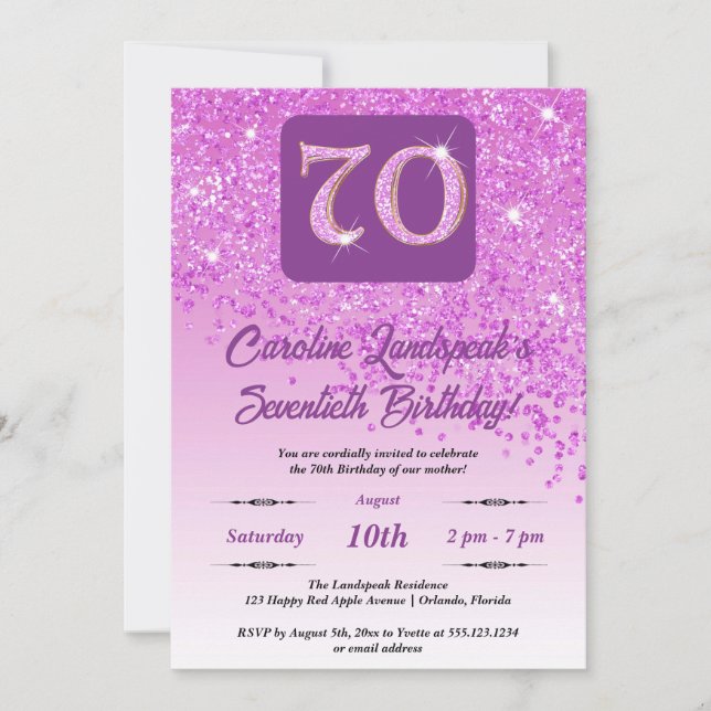 Festive Pink Glitter 70th Birthday Invitation (Front)