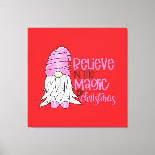 Festive Pink Gnome Christmas - red Canvas Print