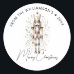 Festive Pink Gold Nutcracker Christmas Sticker<br><div class="desc">Indulge in the festive spirit with our Pink & Gold Merry Christmas Nutcracker Classic Round Sticker. This unique sticker is adorned with a charming nutcracker motif, cast in delightful shades of pink and gold. It's the perfect emblem of holiday cheer, ready to brighten up your belongings or be shared as...</div>