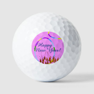 Festive Pink Happy New Year Golf Balls