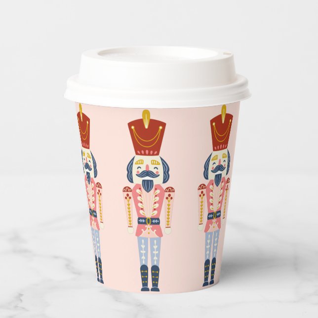 Festive Pink Holiday Nutcracker Paper cup (Front)