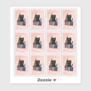 Festive Pink Merry Christmas Cute Cat Coffee Art