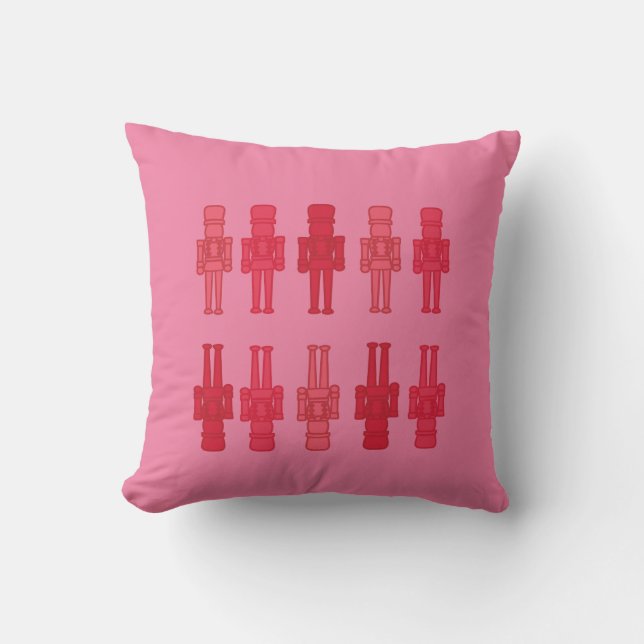 Festive Pink Nutcracker Throw Pillow (Front)