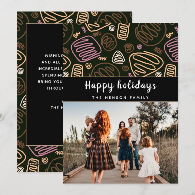 Festive Pink One line art Christmas Family Photo  Holiday Card (Front/Back)