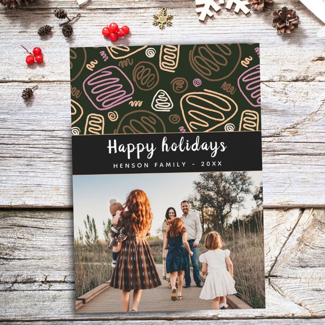 Festive Pink One line art Christmas Family Photo Holiday Card (Creator Uploaded)