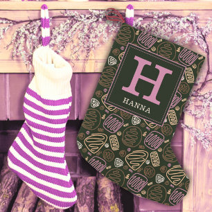 Festive Pink One Line Artistic Pattern Monogram Small Christmas Stocking