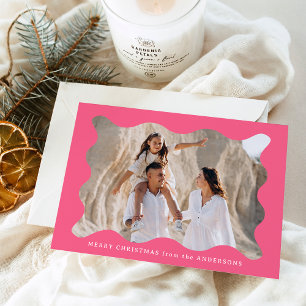 Festive Pink Retro Photo Frame Merry Christmas Holiday Card