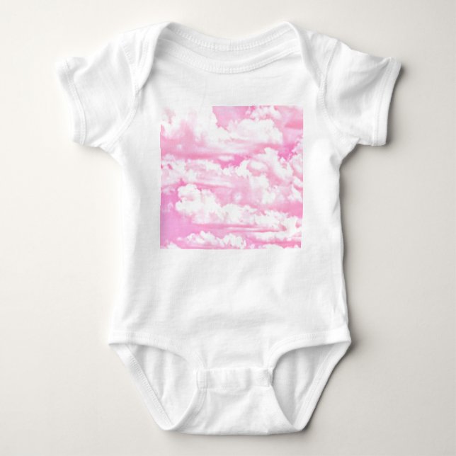 Festive Pink Rose Clouds Baby Bodysuit (Front)