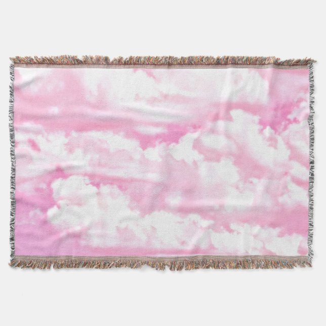 Festive Pink Rose Clouds Throw Blanket (Front)