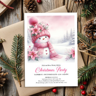 Festive Pink Snowman Kids Christmas Invite Digital