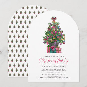 Festive Pink Whimsical Christmas Tree Party Arch Invitation
