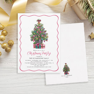Festive Pink Whimsical Christmas Tree Party Invitation