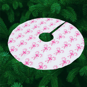 Festive Pink White Candy Cane Christmas  Fleece Tree Skirt