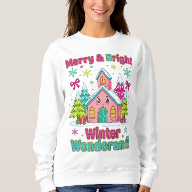 "Festive Pink Wonderland Tee" Sweatshirt (Front)