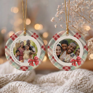 Festive Plaid 2 Photo Christmas Holiday Ceramic Tree Decoration