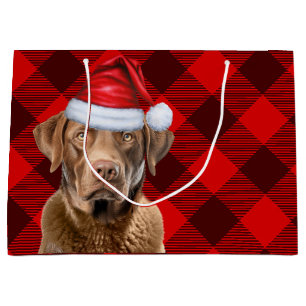 Festive Plaid Chesapeake Bay Dog Lover Holiday Large Gift Bag