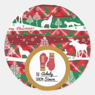 Festive Plaid Christmas Gift Sticker