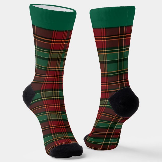 Festive Plaid Christmas Socks with Name (Angled)