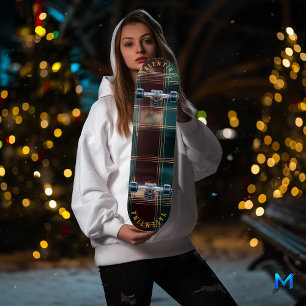 Festive Plaid Elegance in Deep Holiday Tones Skateboard