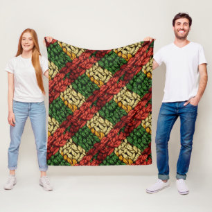 Festive Plaid Knit Pattern in Red, Green, Gold Fleece Blanket