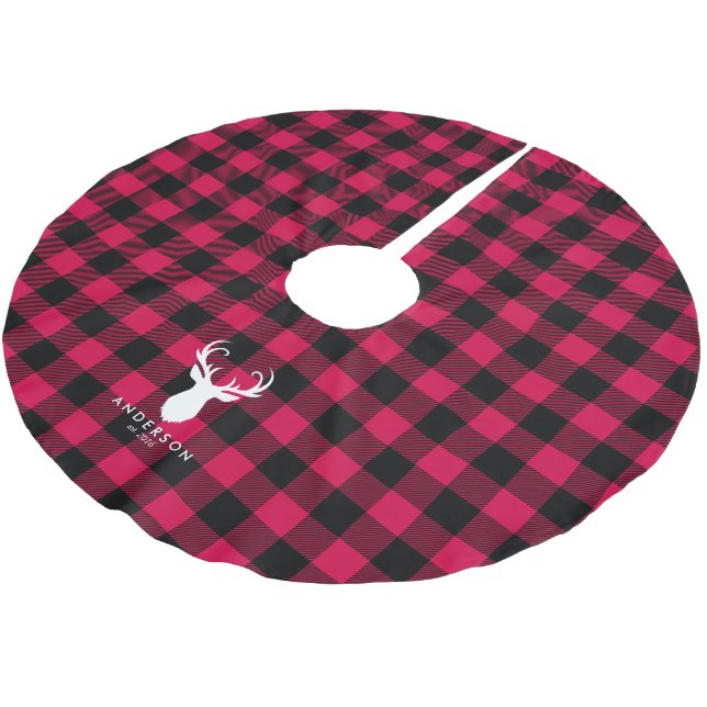 Festive Plaid Pattern Brushed Polyester Tree Skirt (Angled)