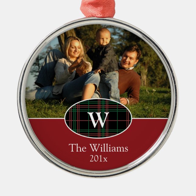 Festive Plaid Personalised Photo Ornament (Front)