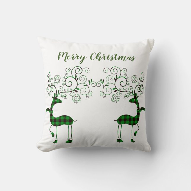 Festive Plaid Reindeer  Cushion (Front)