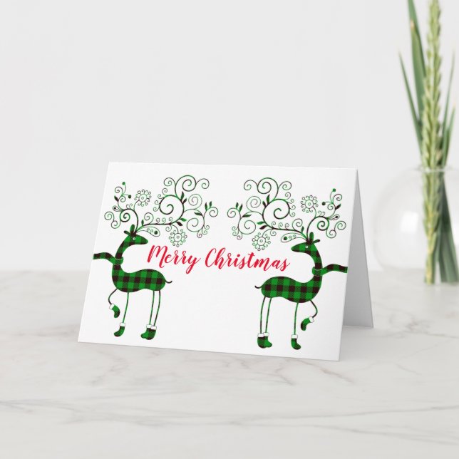 Festive Plaid Reindeer Holiday Card (Front)