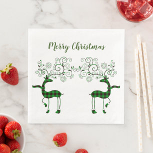 Festive Plaid Reindeer Napkin
