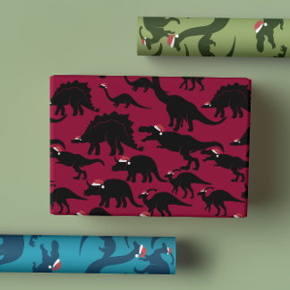 Festive Playful Dinosaurs Wearing Santa Hats Wrapping Paper Sheet